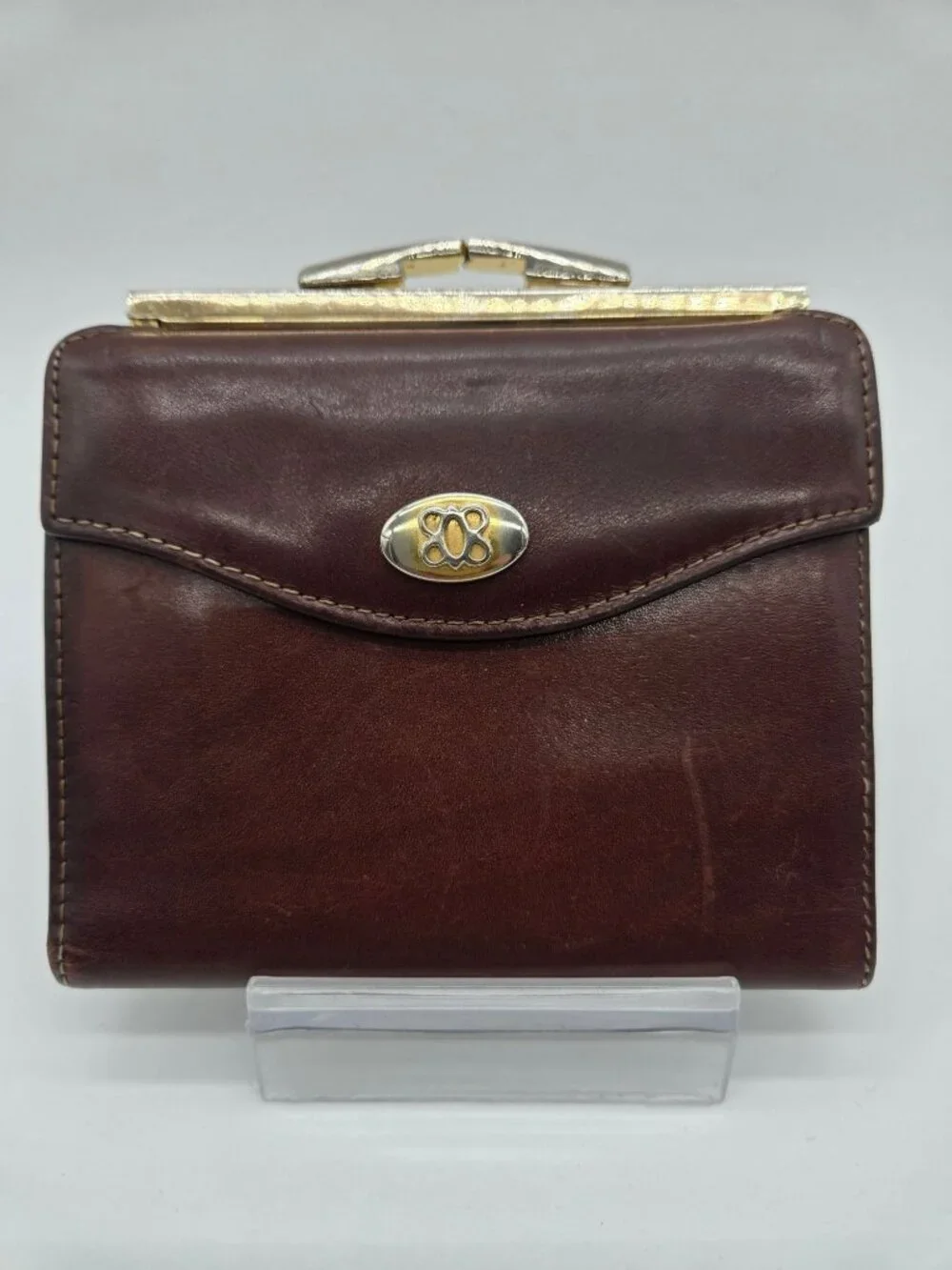 Vintage Bosca Burgundy Leather Kiss Lock Wallet Coin Purse Bifold Organizer
